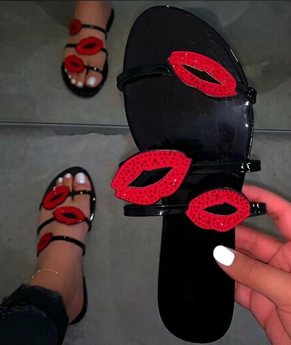 Open Toe Patent Leather Stiletto Sandals With Lip Embellishments for Women