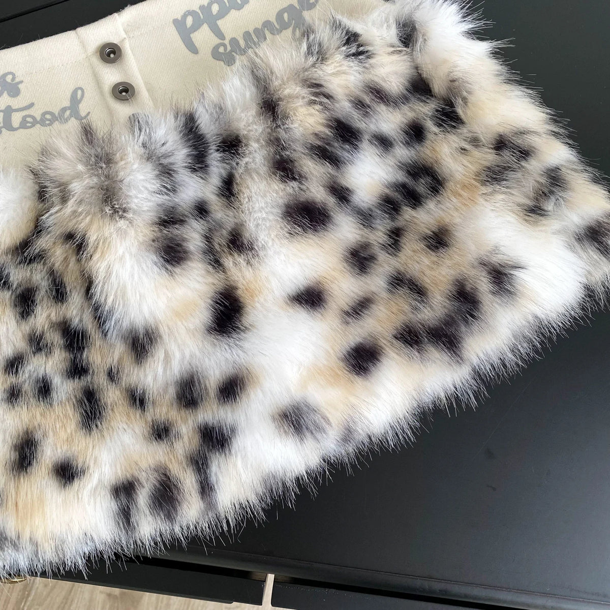 Leopard Print Furry A-Line Mini Skirt With Zipper for Women