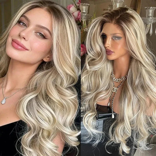 Cream Blonde Ombre Body Wave Lace Front Wig for Women