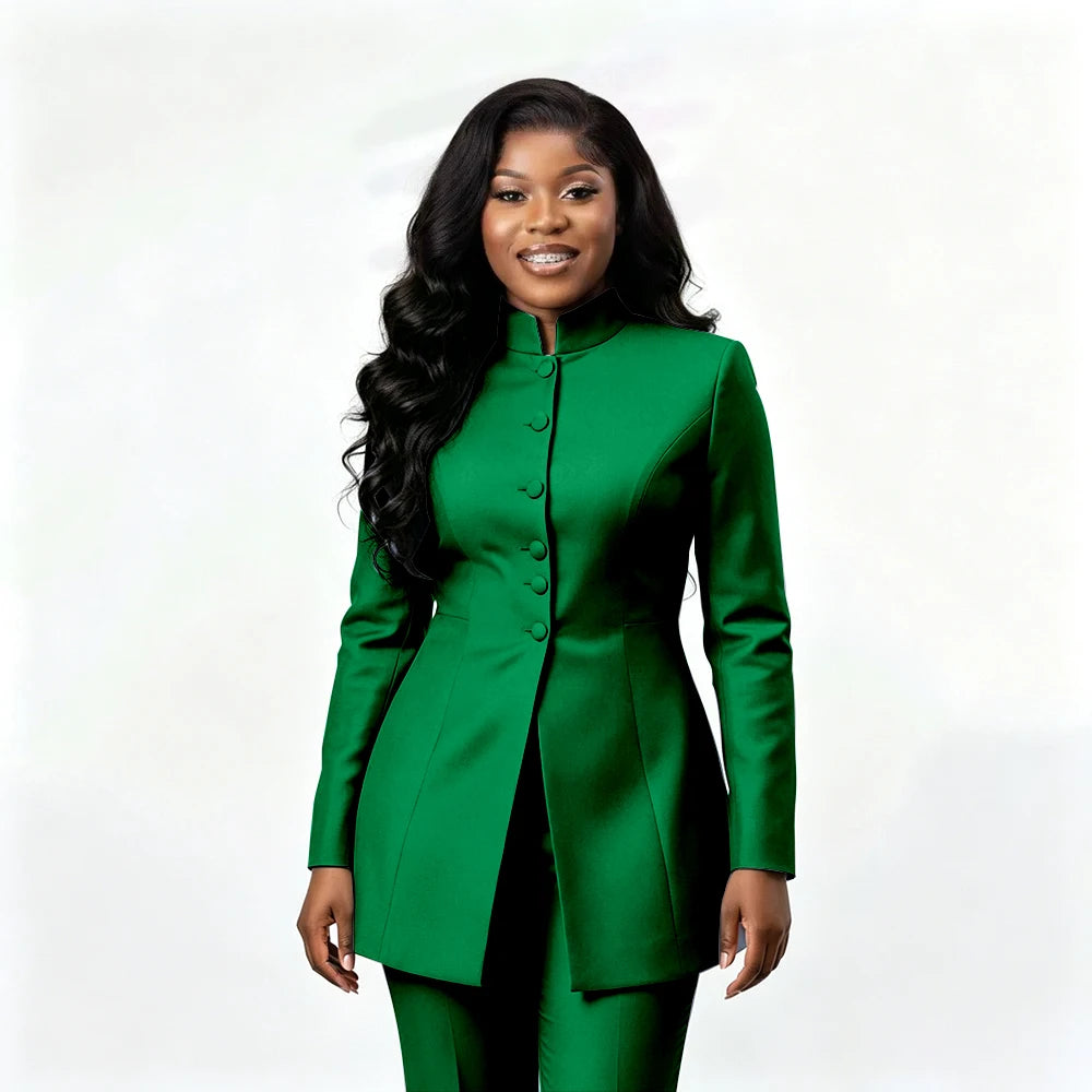 Smart Casual Two Piece Knit Blazer Set with Pants for Women