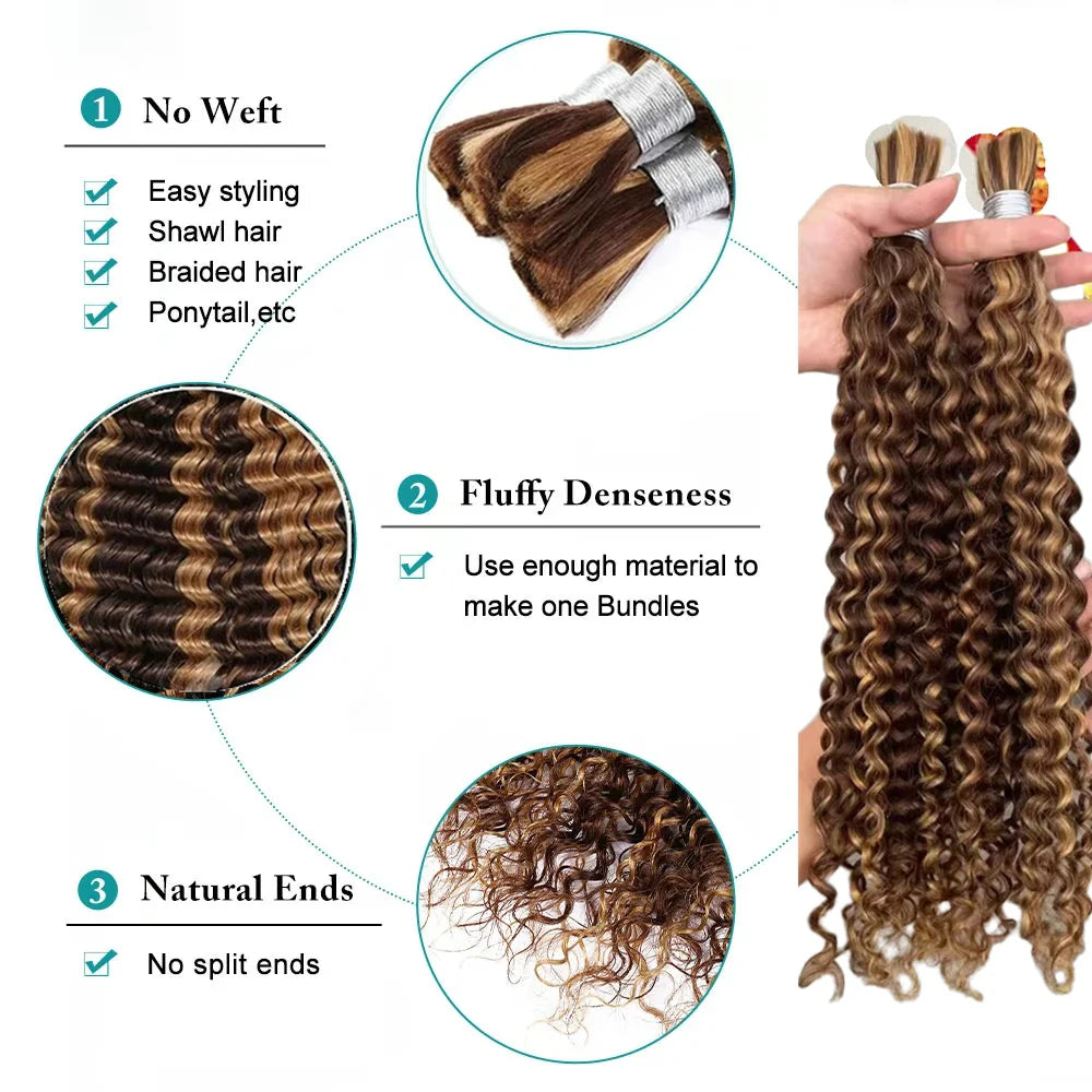 Ombre Deep Wave Human Hair Braiding Extensions for Women
