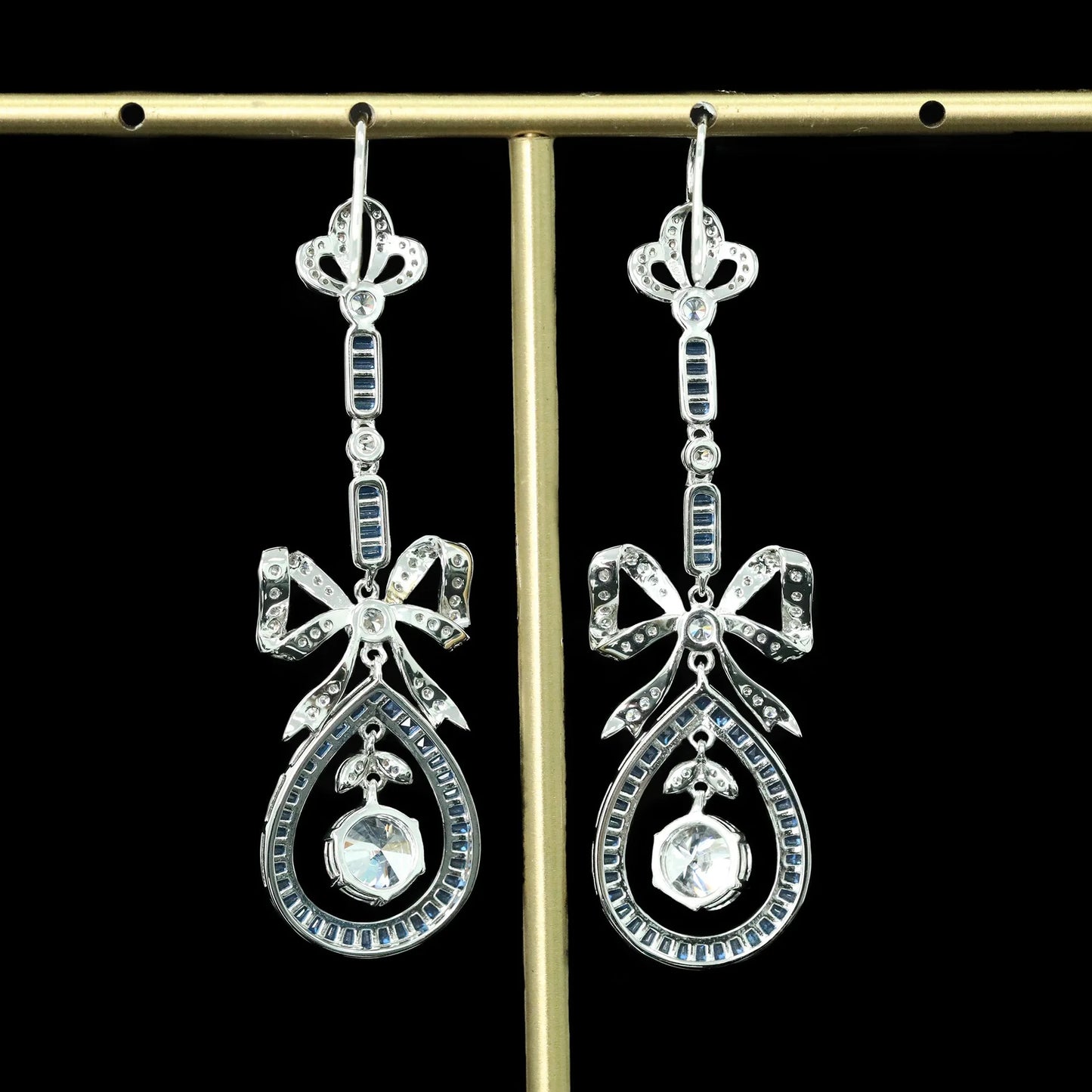 WUIHA Vintage 925 Sterling Silver Lab Sapphire High Carbon Diamonds Wedding Engagement Drop Dangle Bowknot Earrings Fine Jewelry