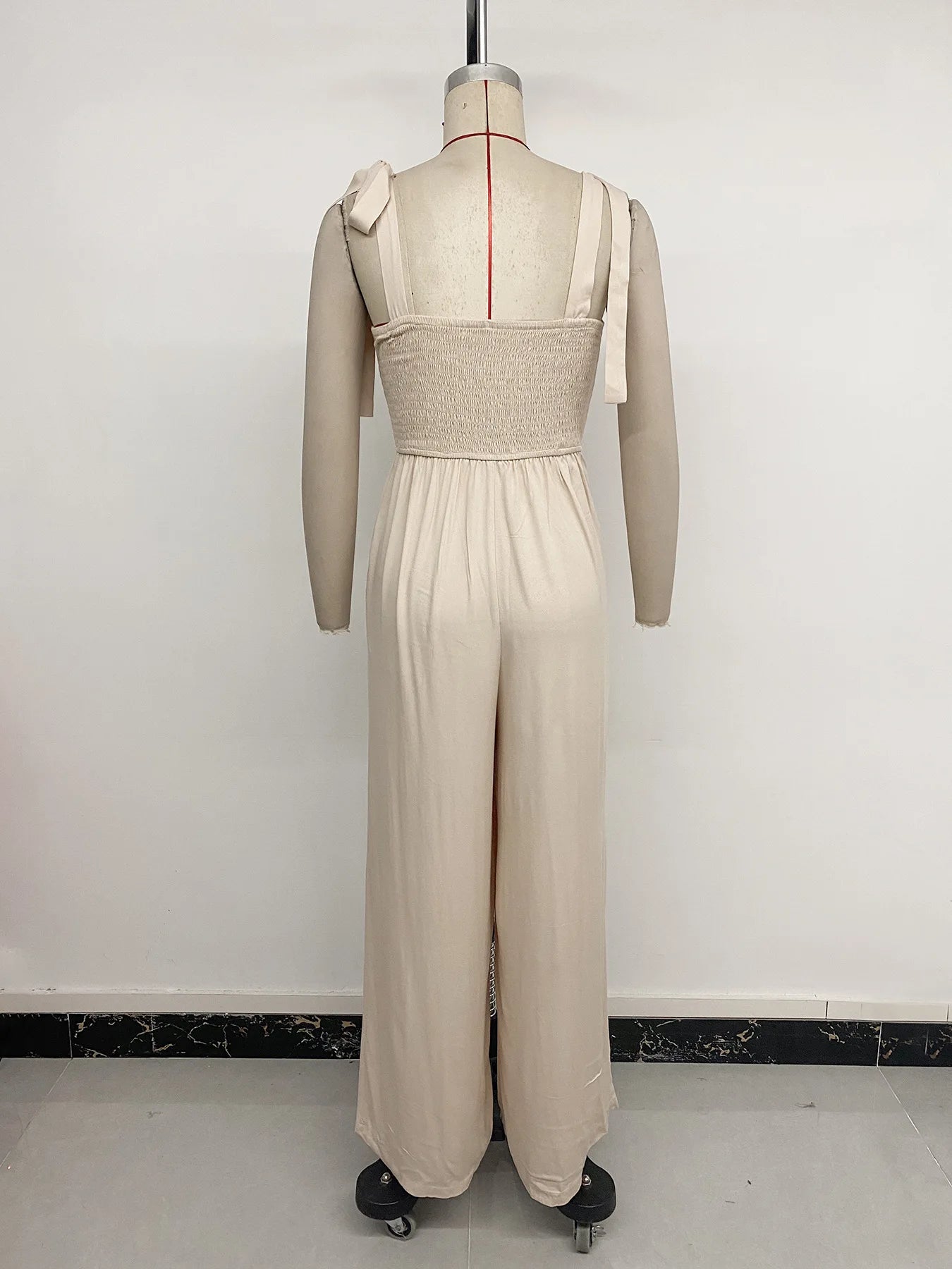 Boho Striped Knit Tie Shoulder Square Neck Jumpsuit for Women