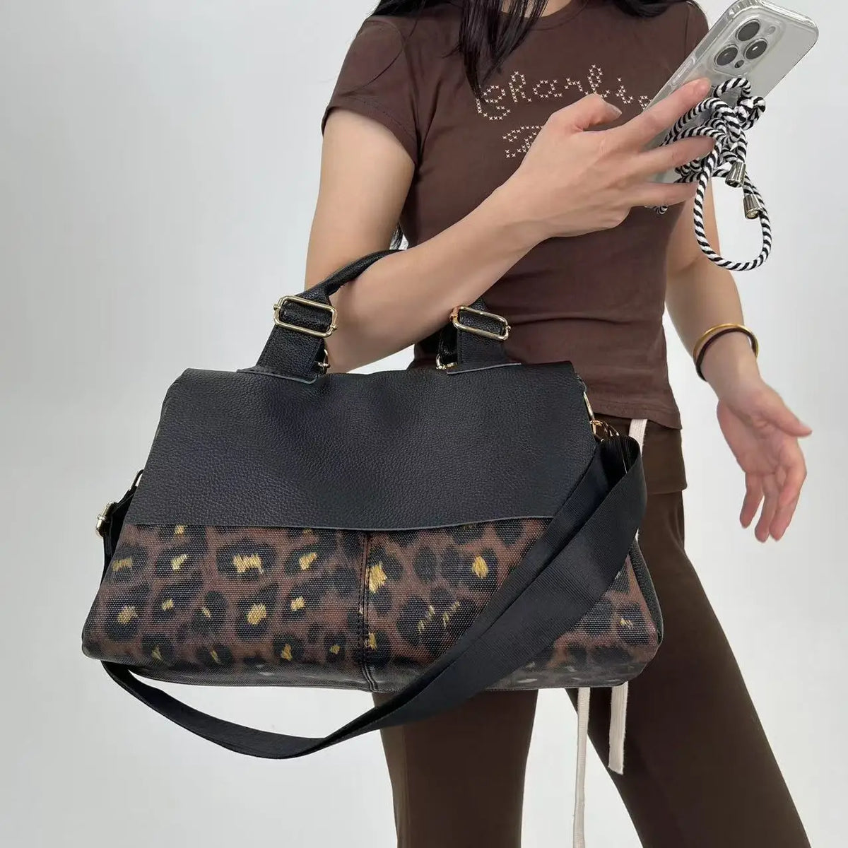Leopard Print Large Capacity Shoulder Tote Bag for Women