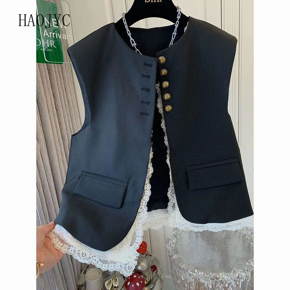 Premium Elegant Lace Two Piece Suit Vest Set for Women