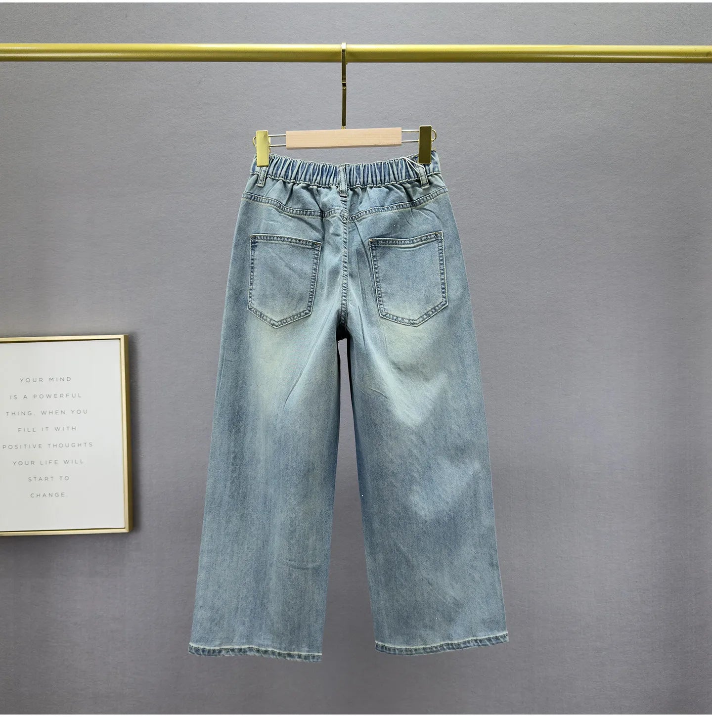 Heavy Cut Out Hot Diamond Jeans Women's Cropped Pants Summer New Fashion Thin High Waist Loose Slimming Straight-leg Pants