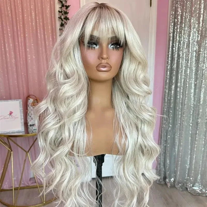 Heat Resistant Ombre Loose Wave Lace Front Wig With Bangs for Women