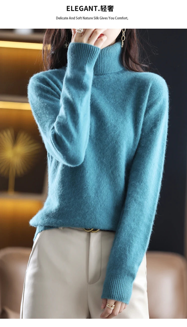 Soft Warm Knit Cashmere Turtleneck Sweater for Women