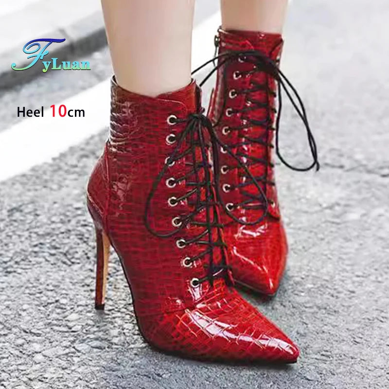 Chic Pointed Stiletto High Heel PU Leather Ankle Boots for Women