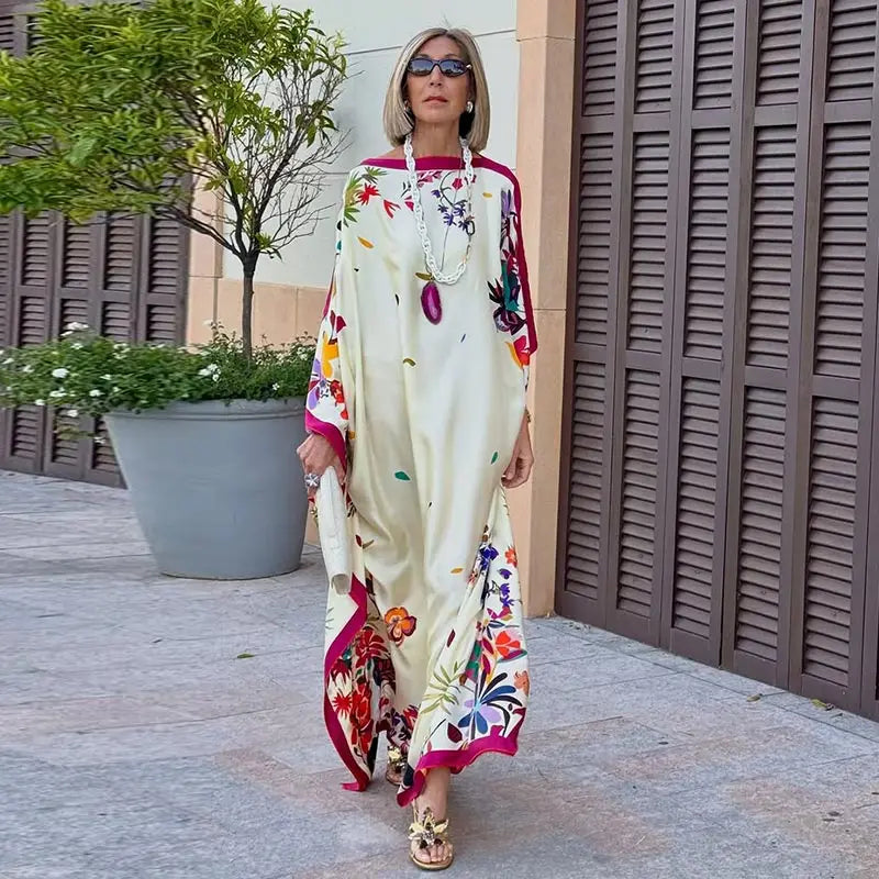 Casual Print Pleated Maxi Beach Vacation Chic Dress for Women