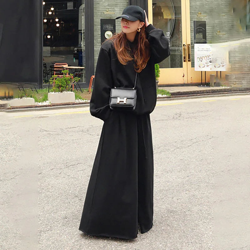 UOOZEE 2025 New Women Palazzo Pants Black Grey Color Spring Summer Fashion Casual High Waisted Wide Leg Trousers Bottoms