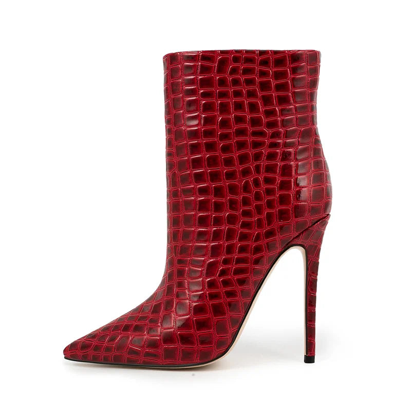 Pointed Toe Zipper Retro Stone Pattern Ankle Boots For Women