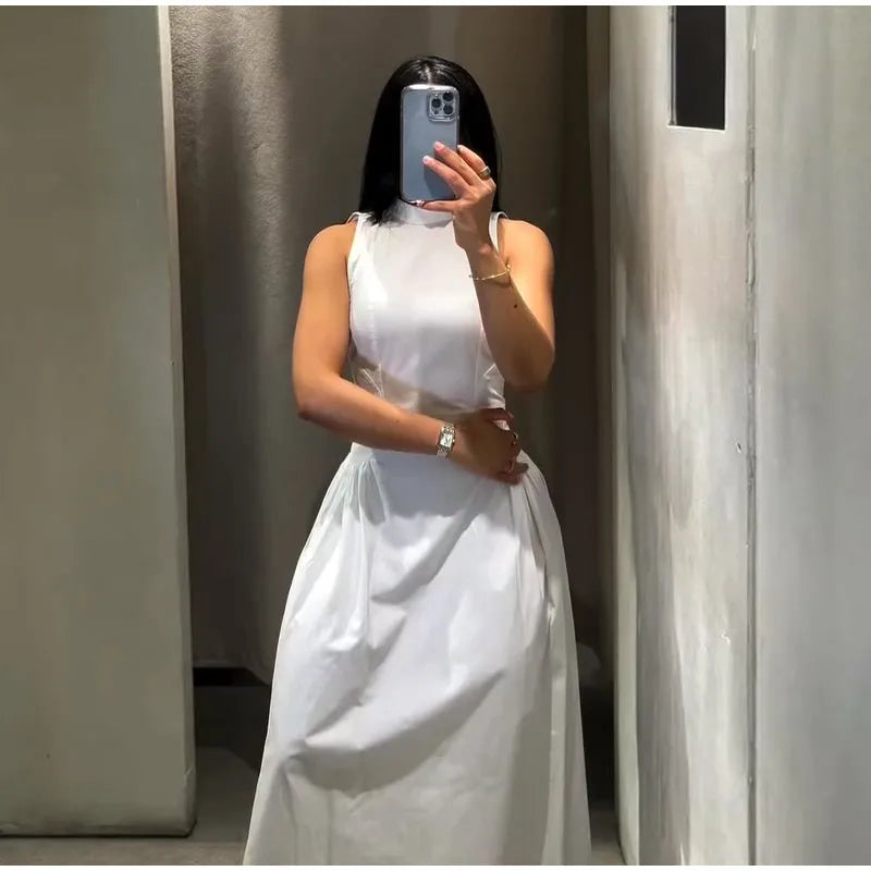 Casual Lace Up Sleeveless Floor-Length Dress for Women