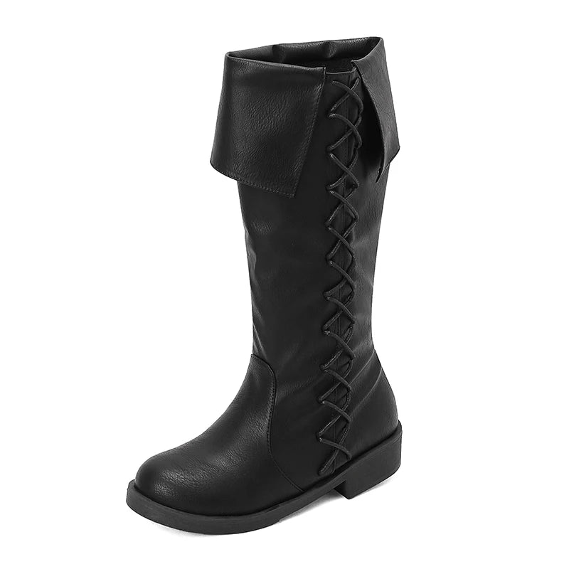 Retro Cross-Tied Flat Mid-Calf Costume Boots for Women