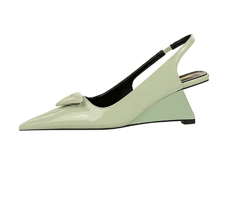 Patent Leather Wedge Heel Pumps With Back Strap for Women