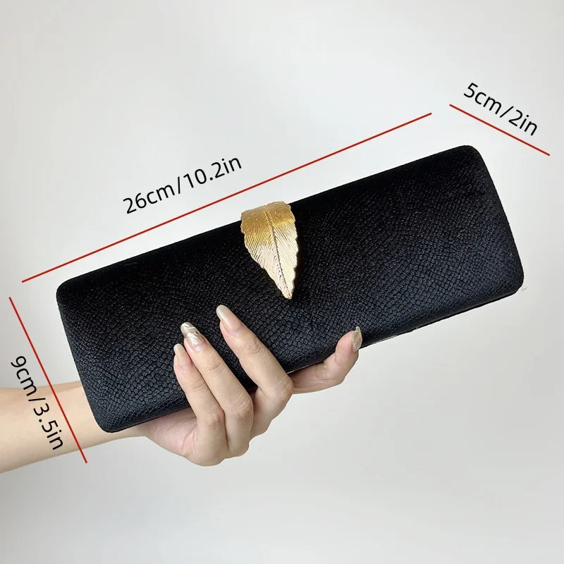 2025 Luxury Velvet Evening Clutch Bag Crystal Leaf Clasp Chain Handheld Purse for Gala Dinners Weddings Cocktail Parties