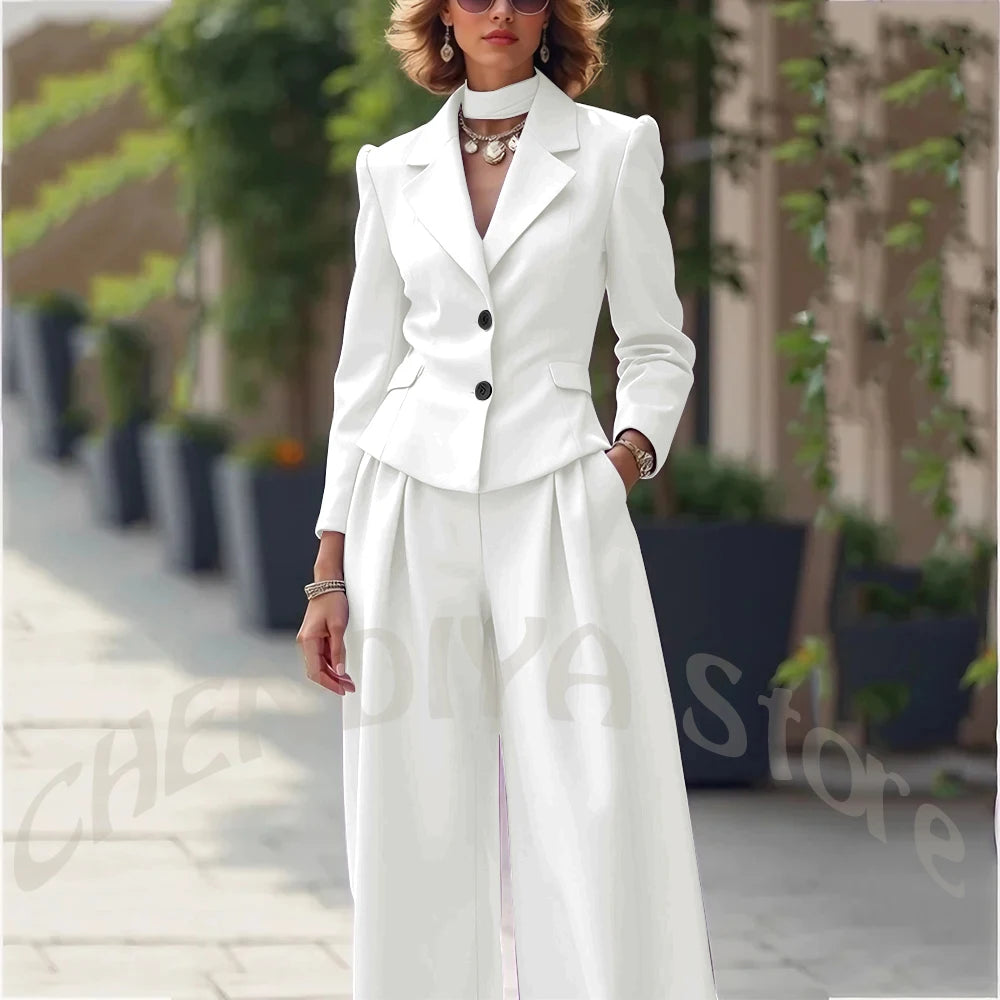 Elegant Notch Lapel Tailored Two Piece Suit Set for Women