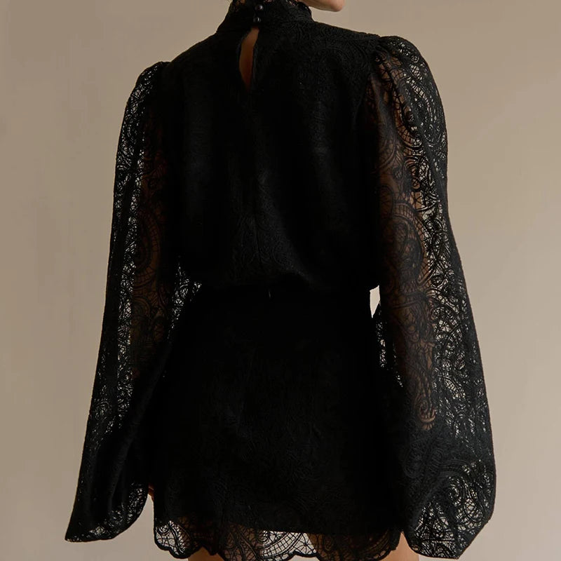 Embroidered Stand Collar Shirt And Skirt Set for Women