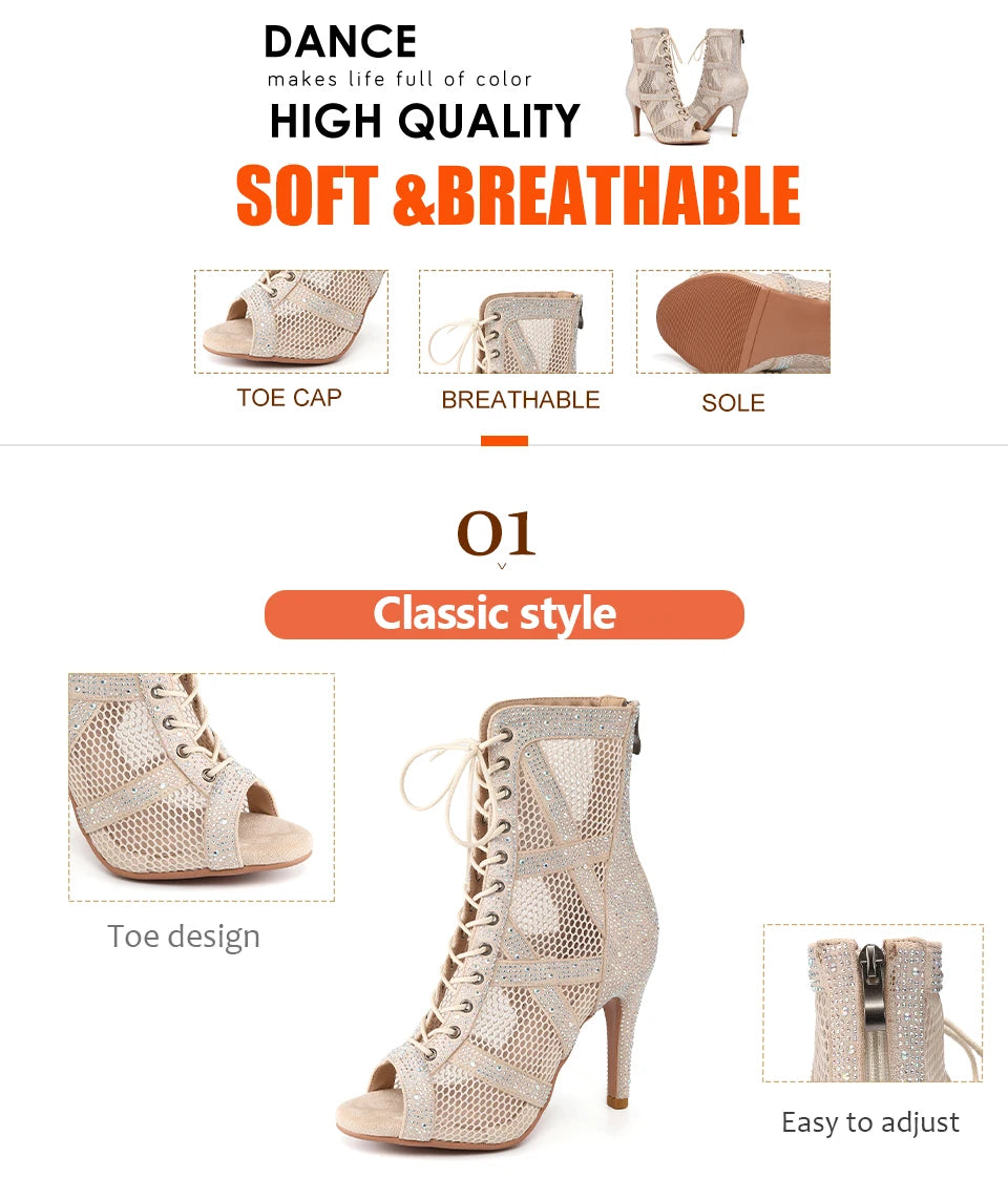 Rhinestone Stiletto Latin Dance Ankle Boots for Women