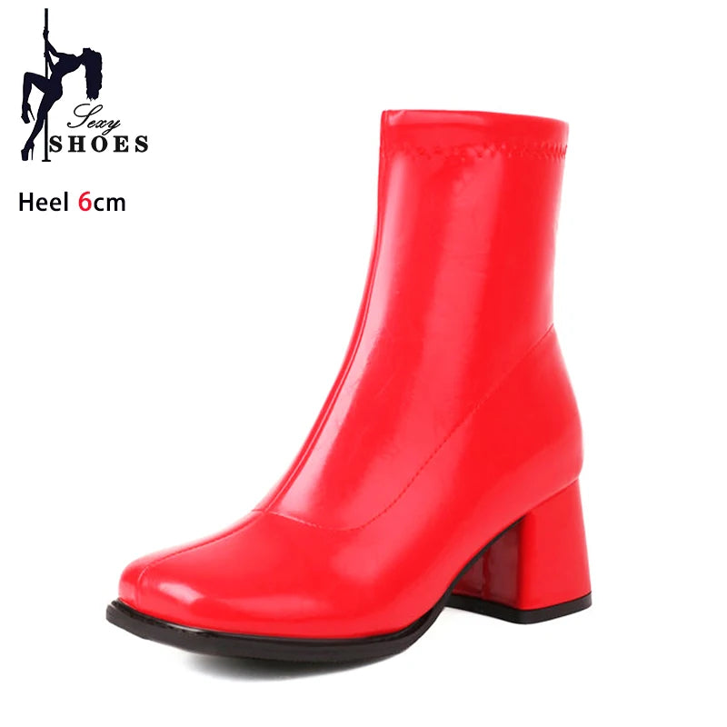 Elegant Warm Block Heel Zip-Up Ankle Boots for Women