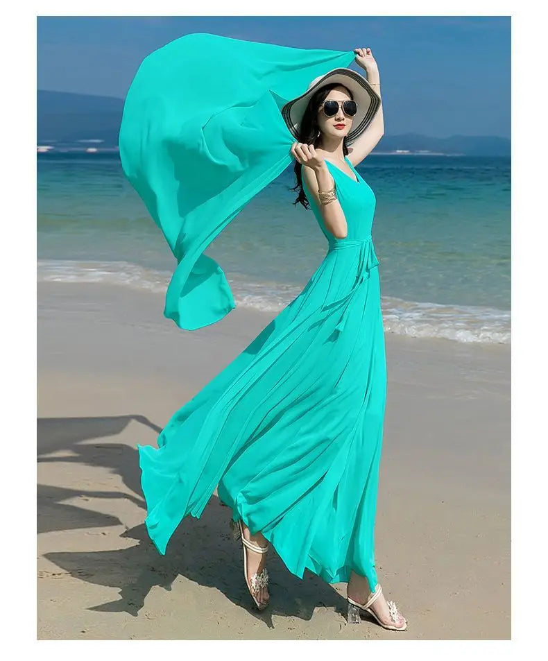 Plus Size Chiffon High Waist Maxi Dress