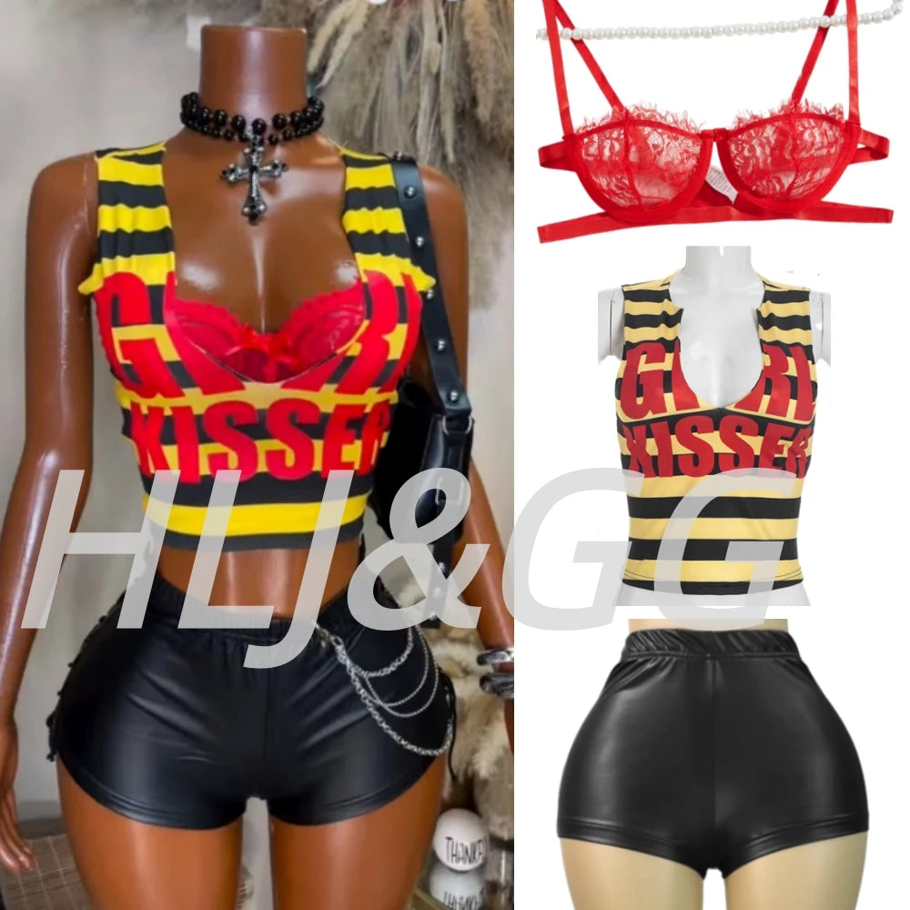 Yellow Stripe Letter Tank and Shorts Set