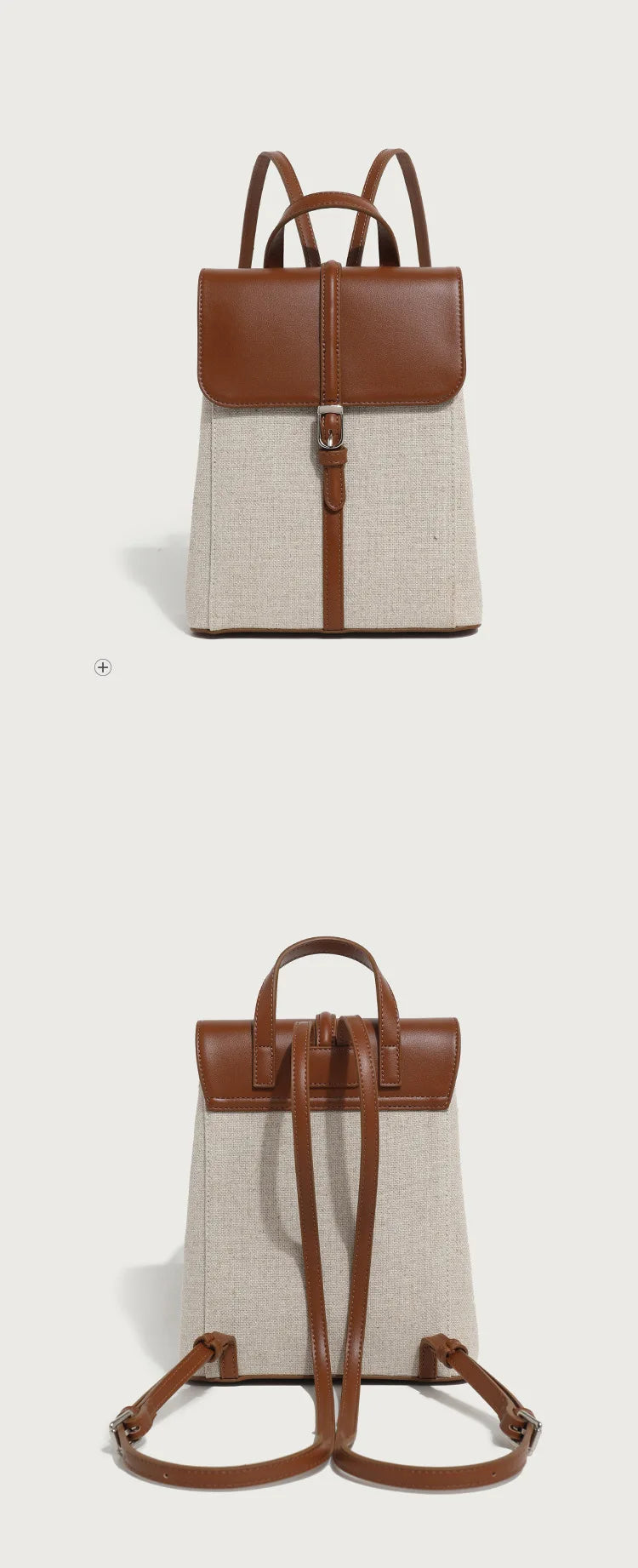 Summer new casual vacation style cowhide spelling linen shoulder bag French loose sense of backpack large capacity schoolbag