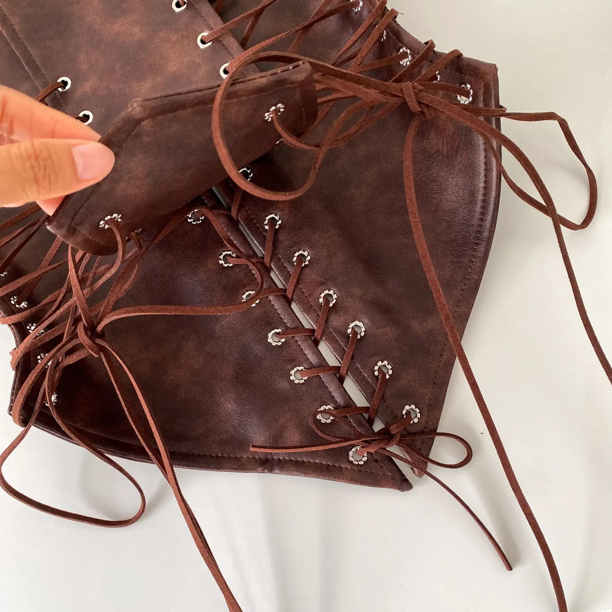 Retro Lace Up Faux Leather Sleeveless Bustier Top for Women