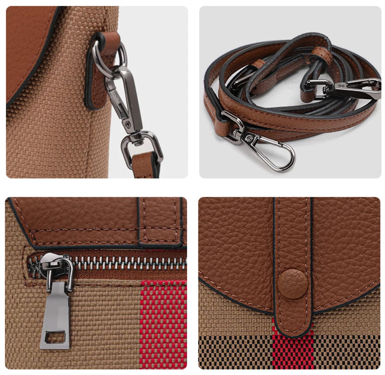 Compact Plaid Patchwork Canvas Crossbody Bag for Women