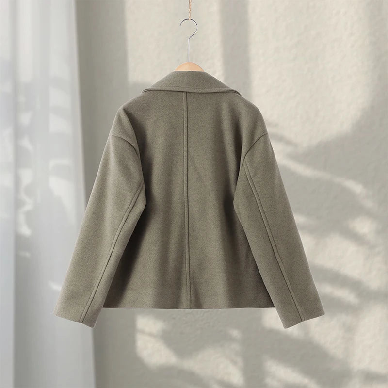 Double Breasted Cropped Jacket With Turn Down Collar for Women