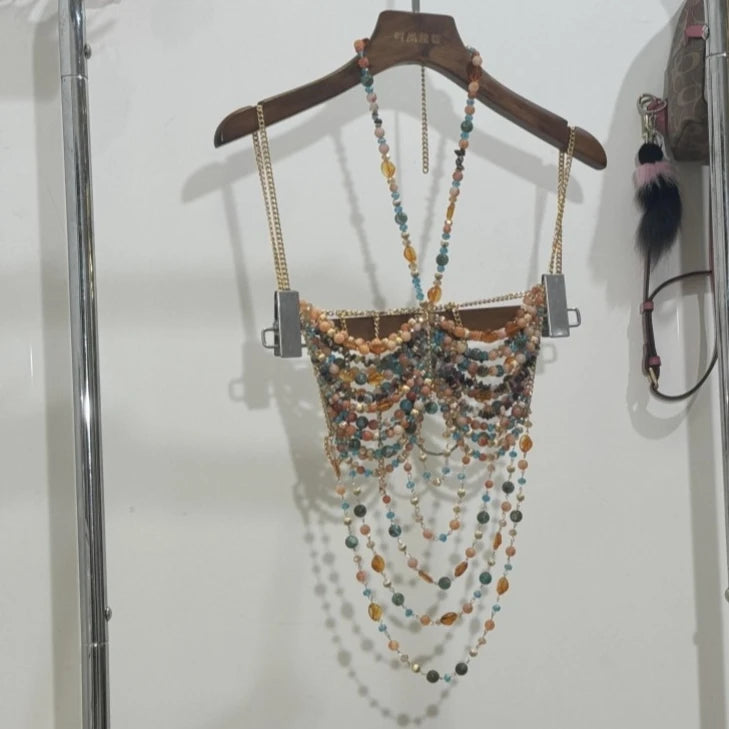 FAGADOER Sexy Beading Patchwork Camisole Bodycon T-shirt Woman Spaghetti Strap Sleeveless Backless Crop Top Female Streetwear
