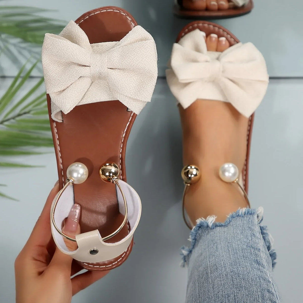 Lightweight Casual Beach Bow Tie Flat Sandals for Women