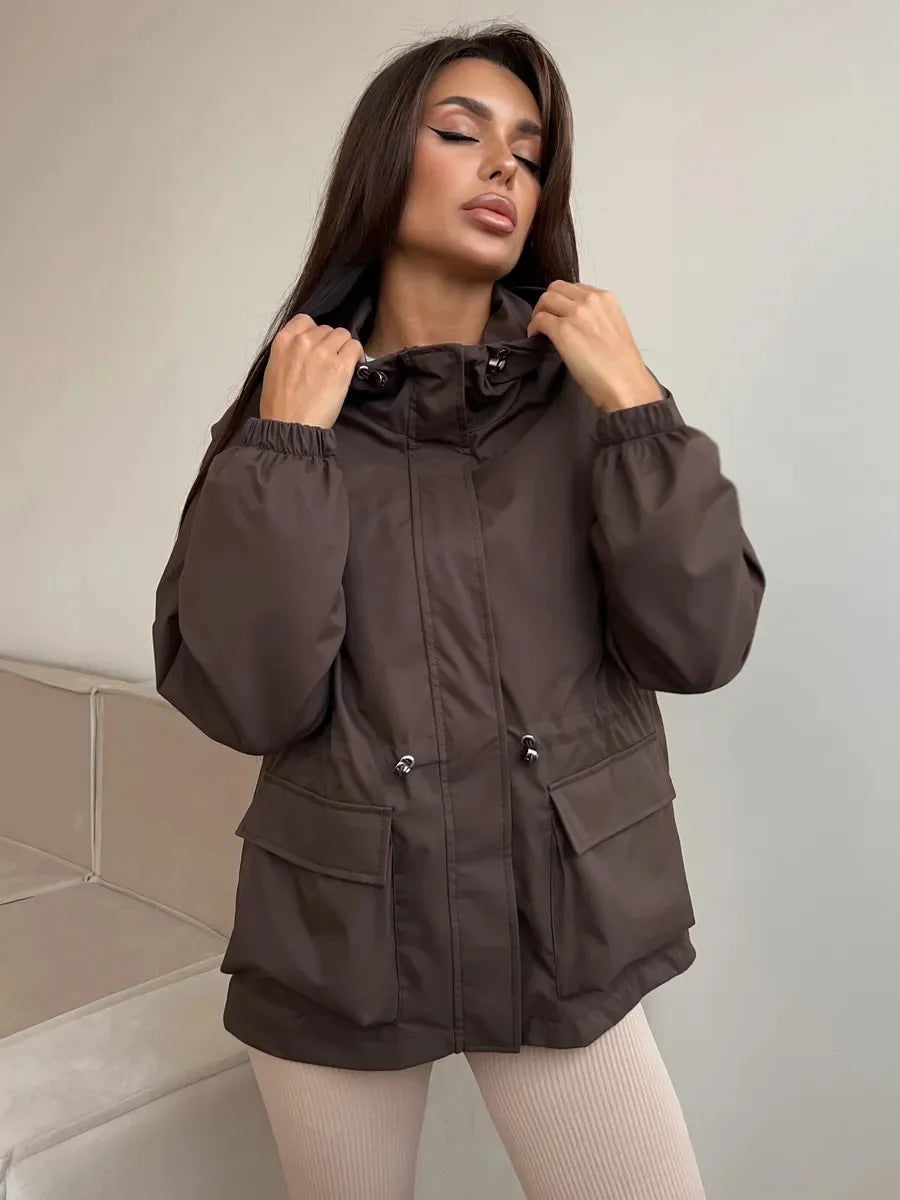 Hooded Hardshell Jacket With Pockets And Zipper for Women