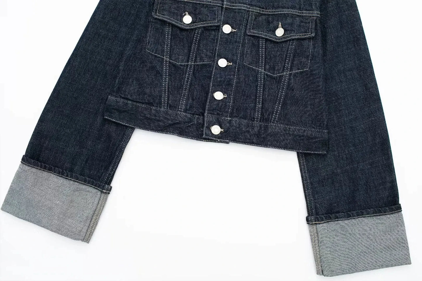 Retro Spliced Street Denim Two Piece Set for Women