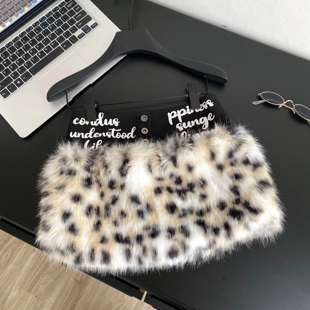 Leopard Print Furry A-Line Mini Skirt With Zipper for Women