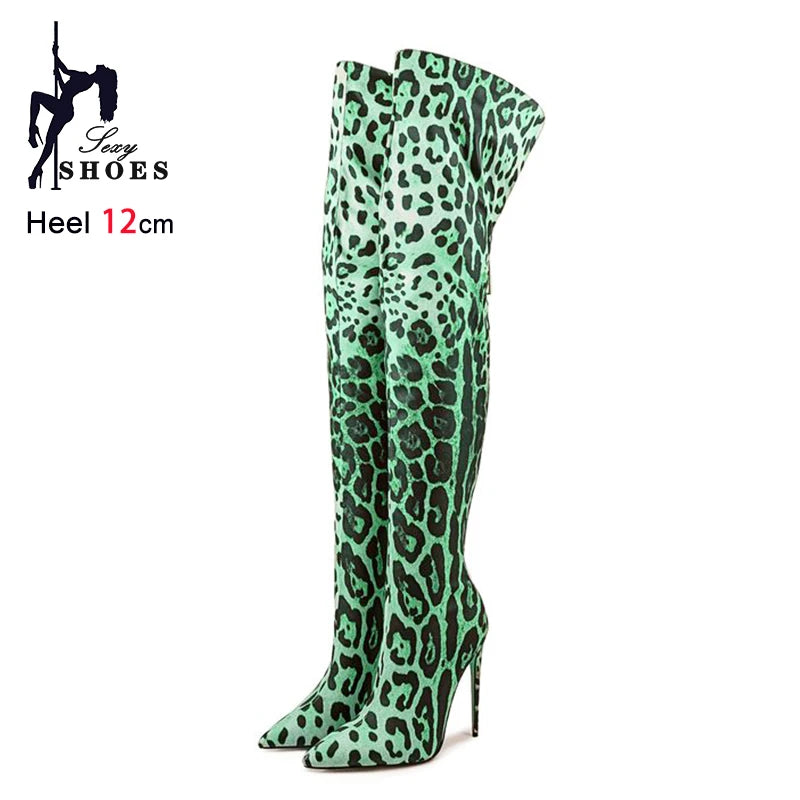 Purple Gradient Leopard Print Over-the-Knee Boots for Women