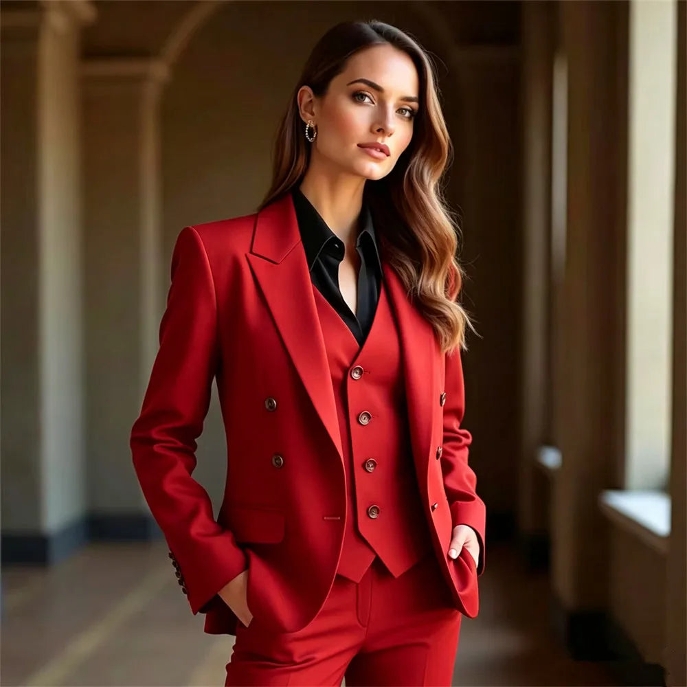 Black 3-Piece Women's Suit Women Tuxedo Suit Blazer Dress Prom Slim Fit Formal Office Lady Blazer Set (Jacket+Vest+Pants)