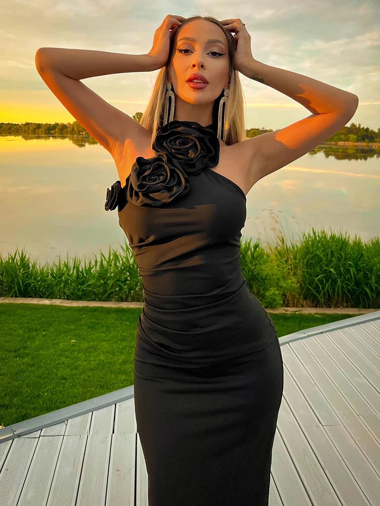 Chic Floral Embellished Birthday Long Dress for Women