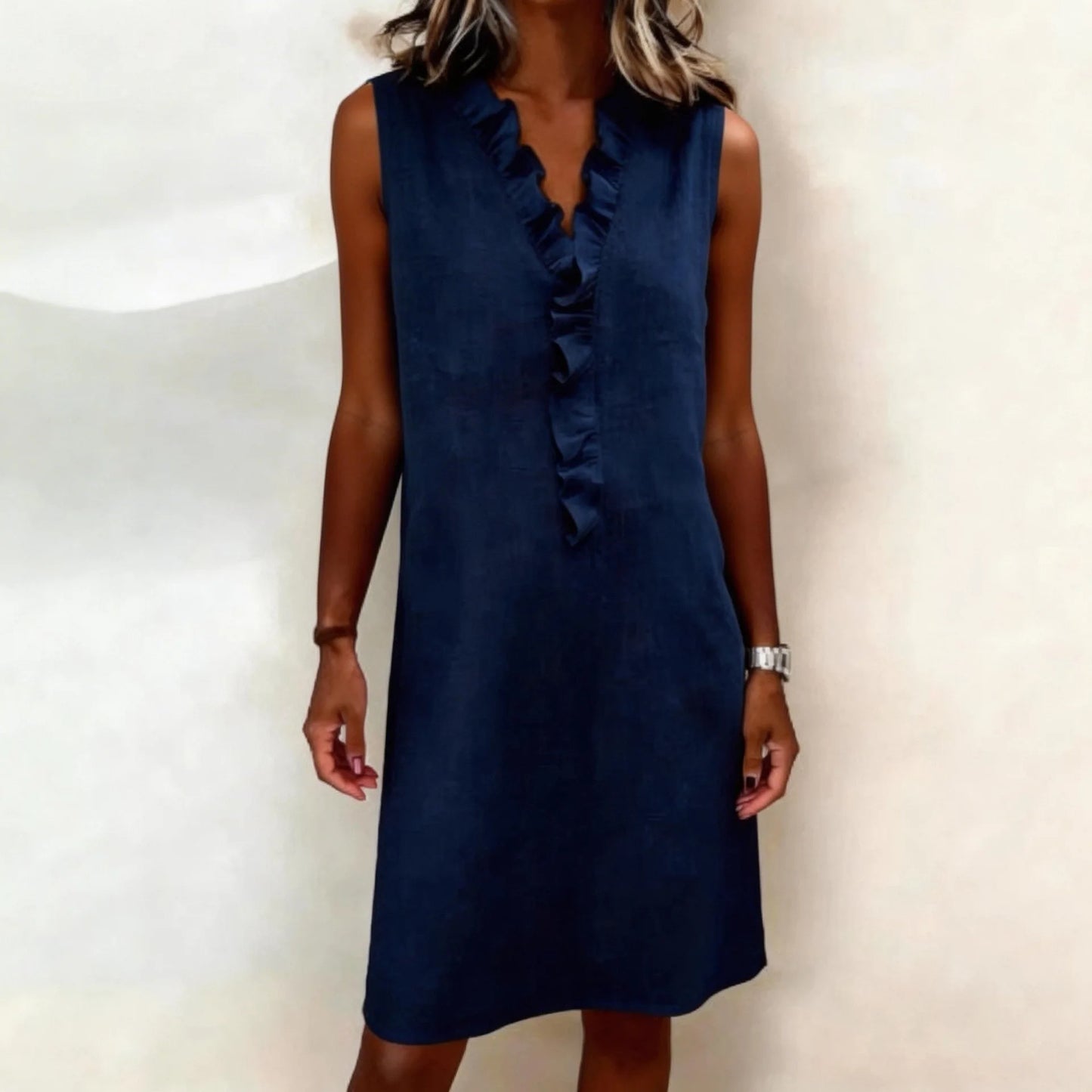Sleeveless V Neck Front Ruffle Mini Dress for Women