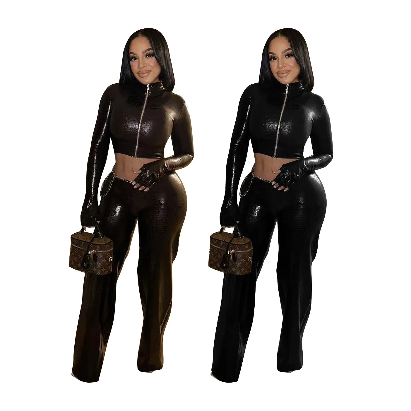 Classic Soft Stretch Zip Front Hooded Two Piece Set for Women