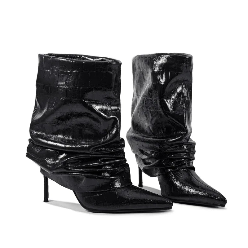 Timeless Elegant Chic Pleated Mid Calf Boots for Women