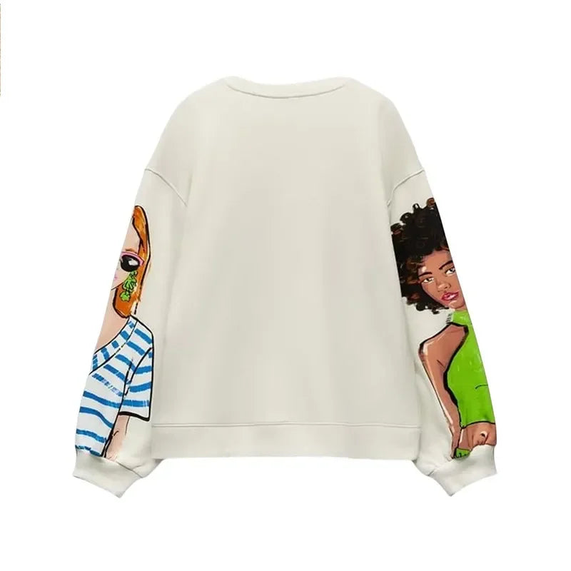 Loose Cartoon Graphic Long Sleeve Sweatshirt for Women