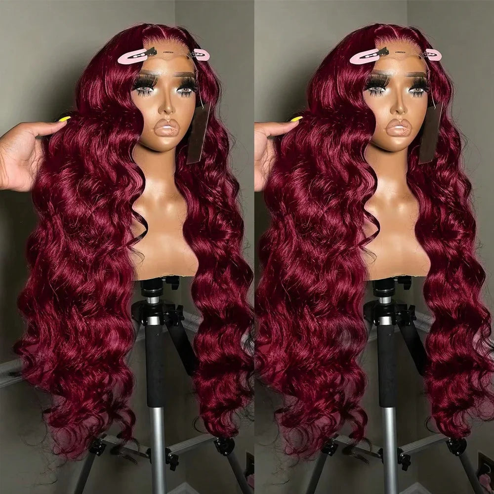Preplucked Burgundy Deep Wave Lace Front Wig for Women