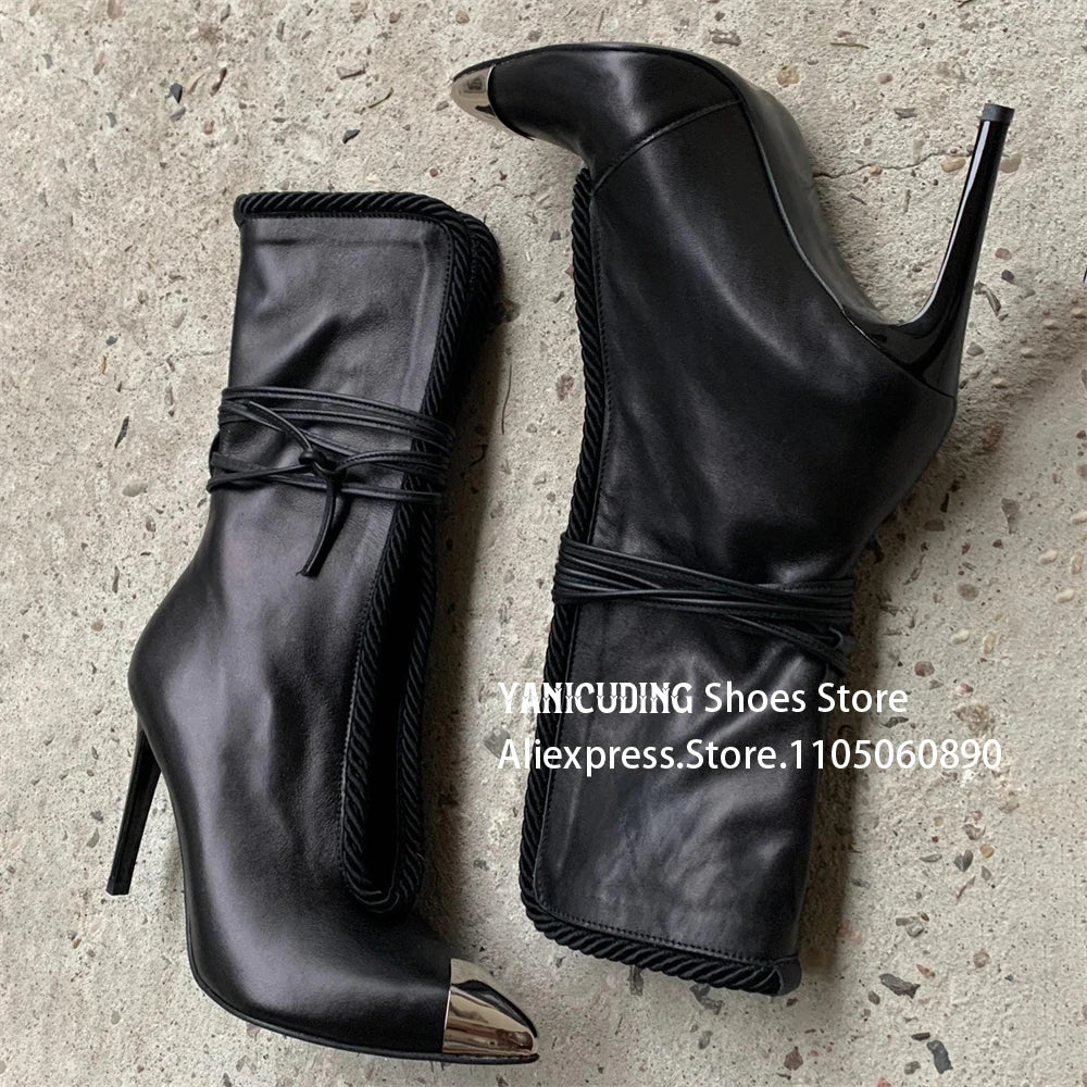Metallic Pointed Toe Stiletto Ankle Boots for Women