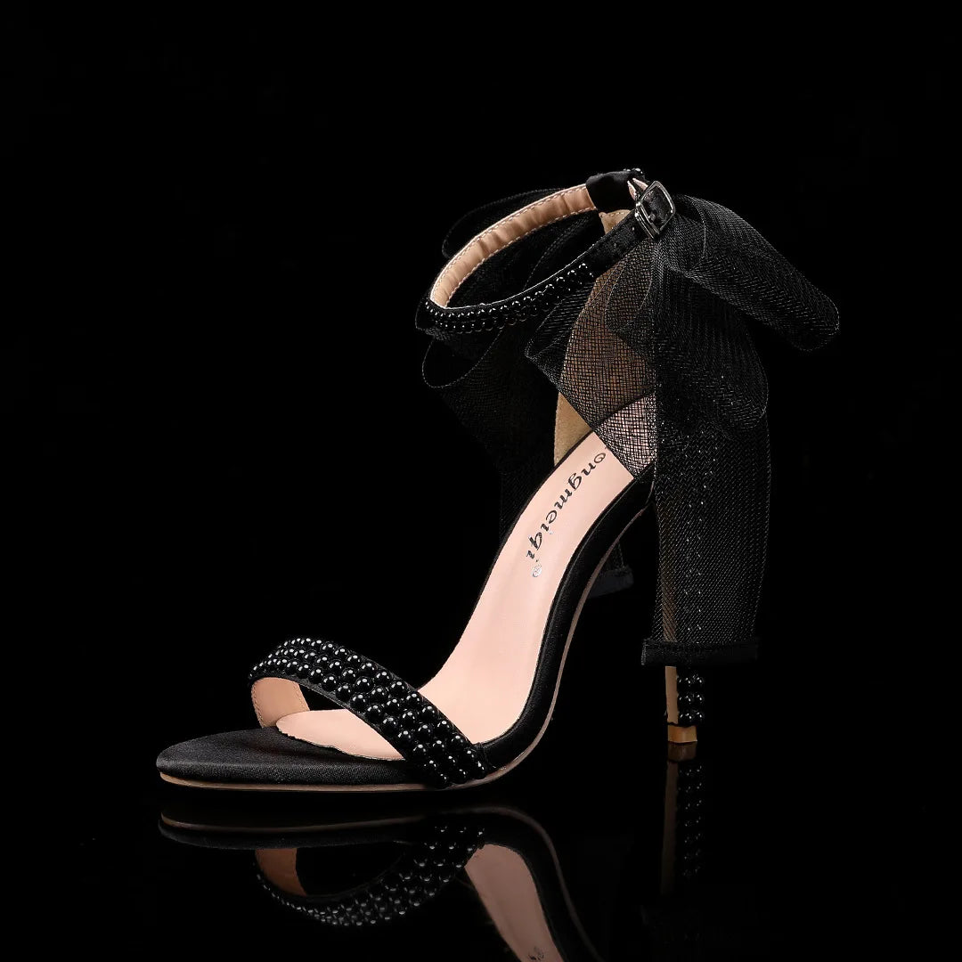 Elegant Pearl Beaded Mesh Bowknot Sandals for Women