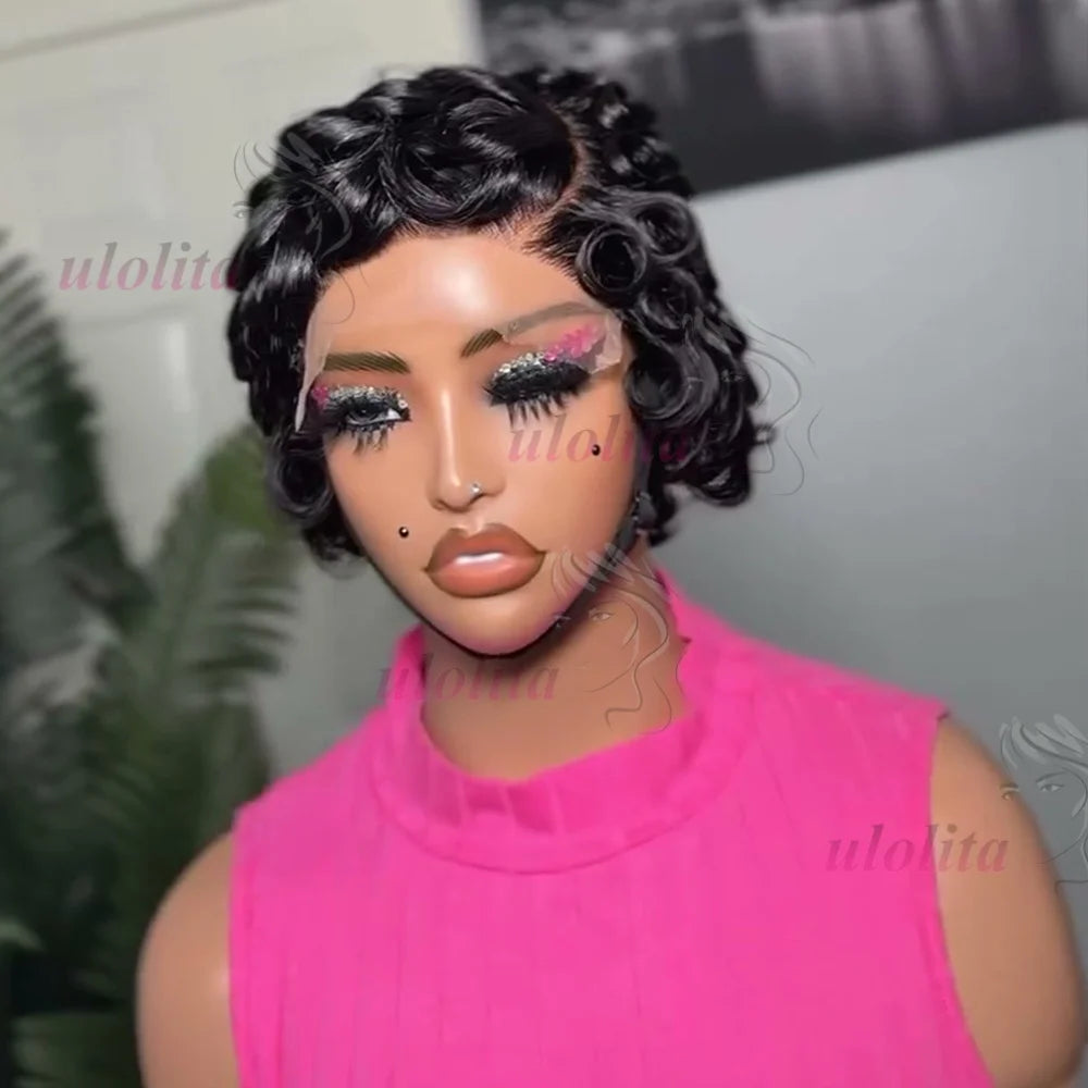 Curly Pixie Cut Lace Front Human Hair Wig for Women