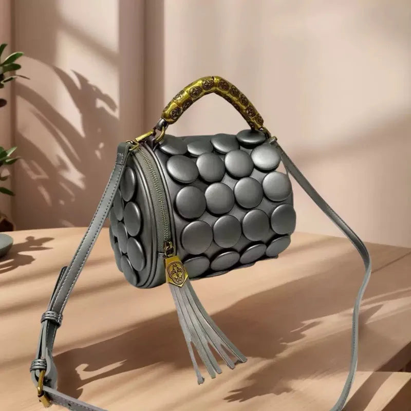 Retro Button Leather Bucket Shoulder Bag