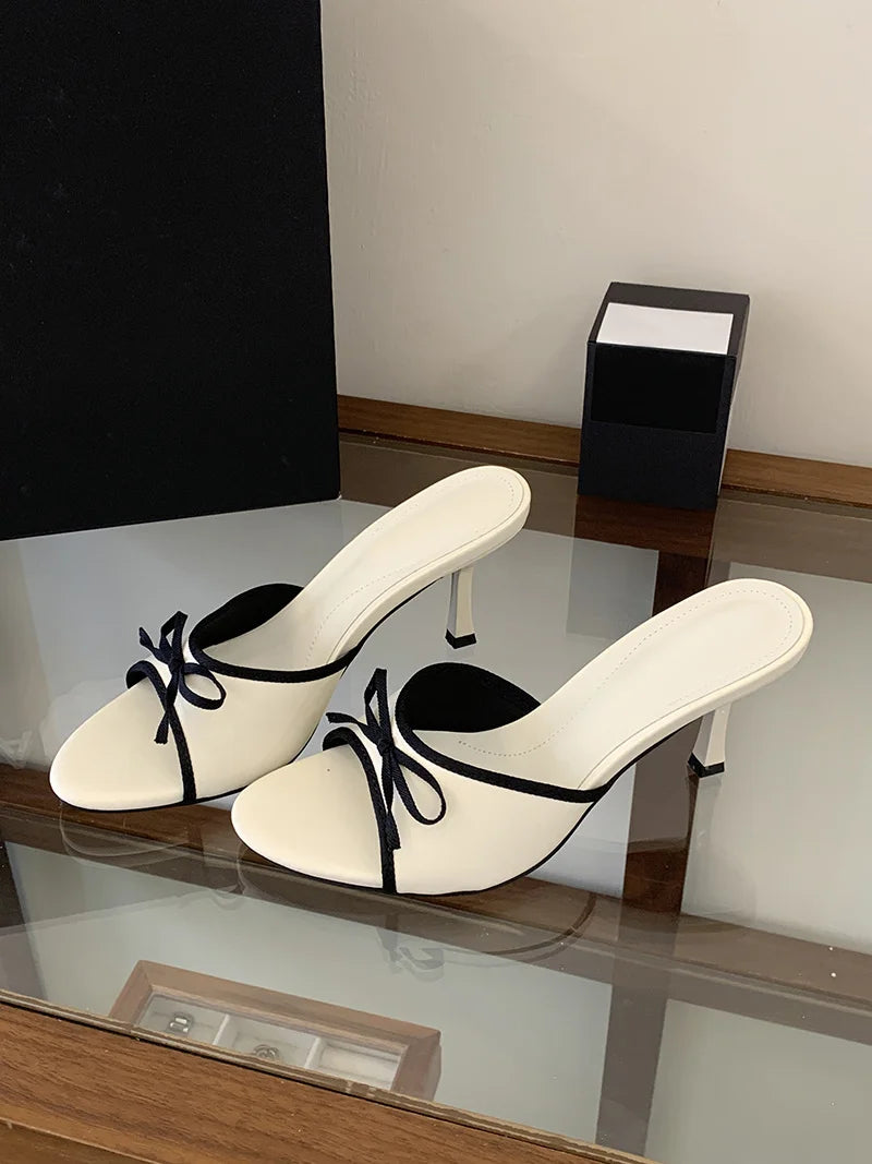 Polka Dot Silk Butterfly Knot Heeled Sandals for Women