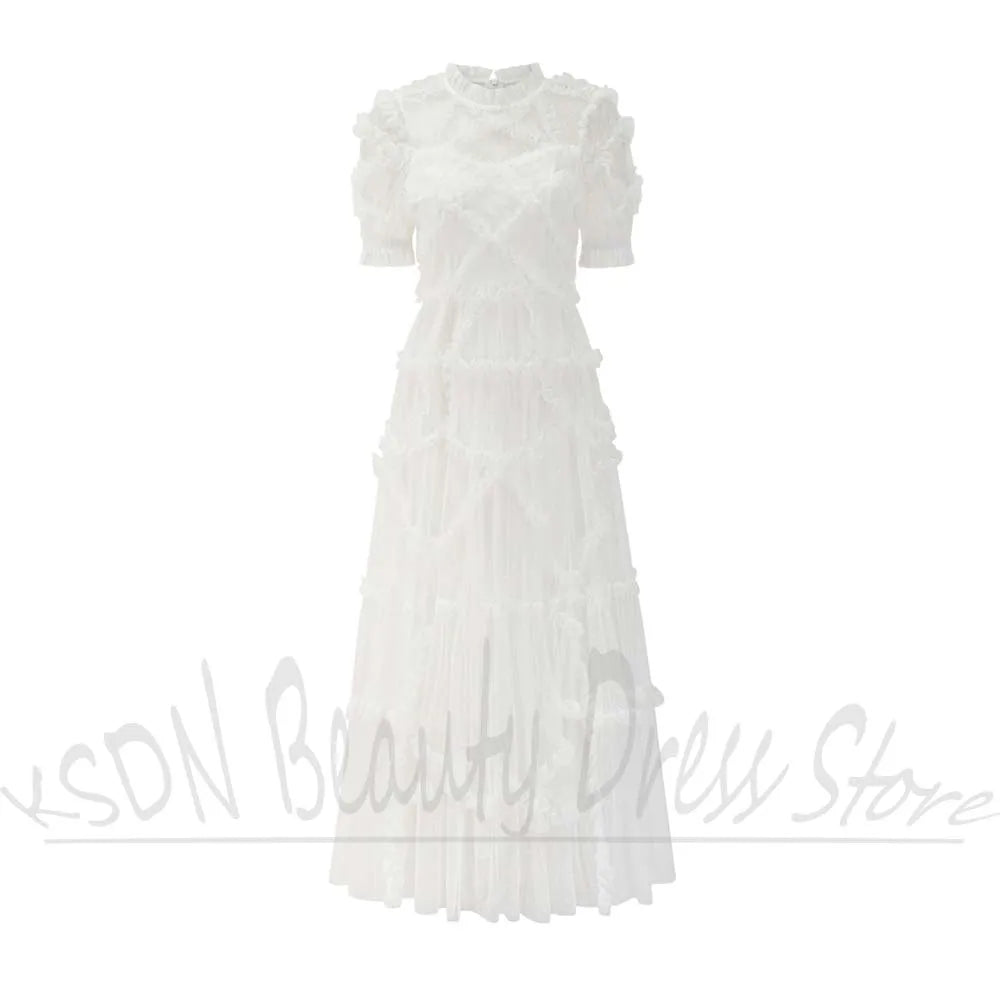 Elegant Dot Organza Dress With Ruffles for Women