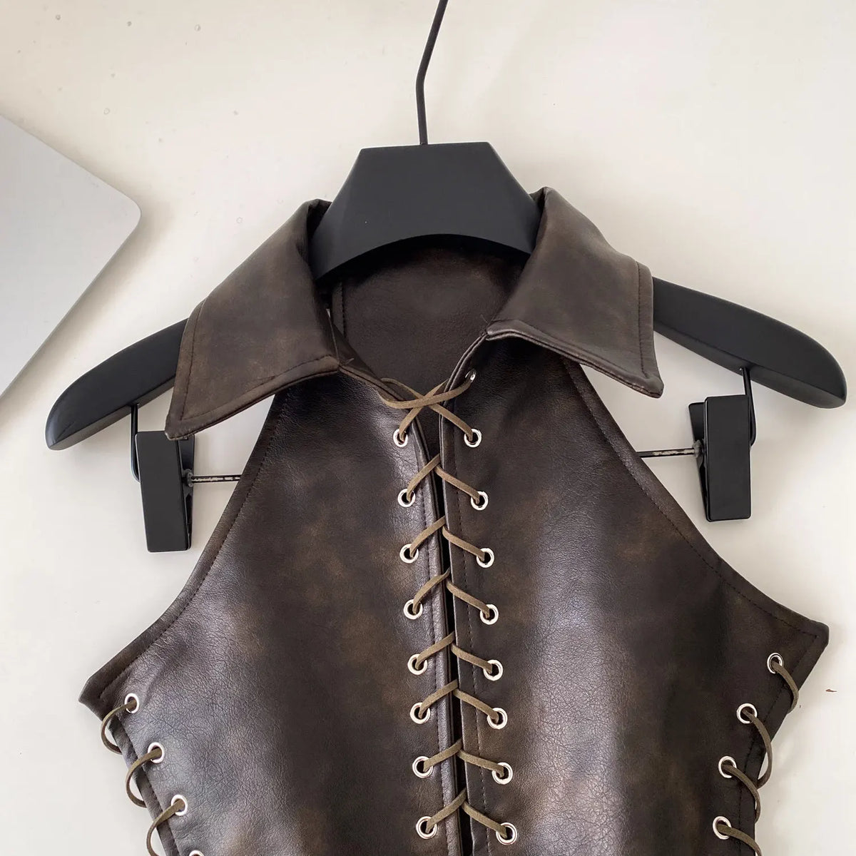 Retro Lace Up Faux Leather Sleeveless Bustier Top for Women